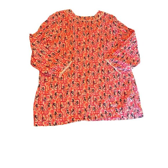 Talbots Women's Monkey Print Long Sleeve Blouse L 100% Cotton - Picture 5 of 5